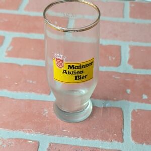 German Beer Glass with Yellow Label and Gold Rim
